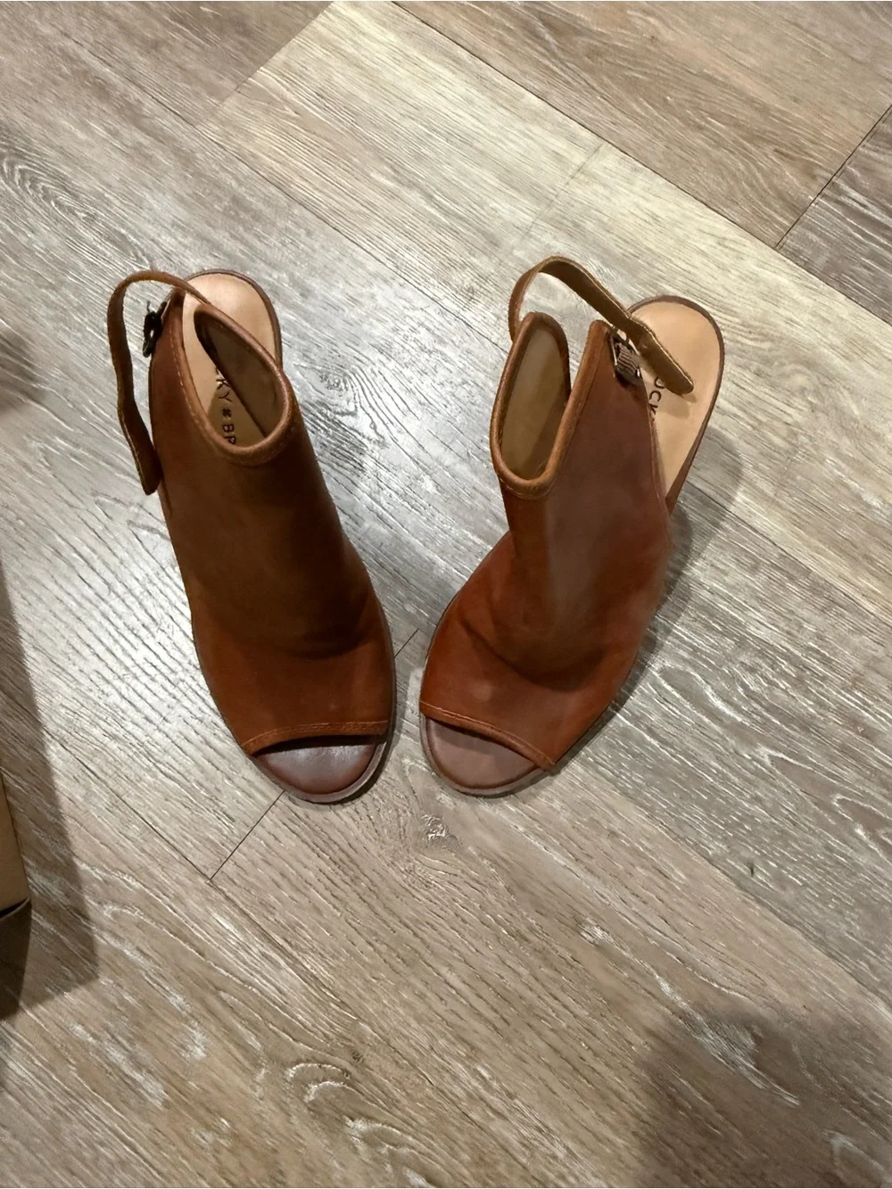Lucky Brand Brown Leather Open-Side Ankle Booties